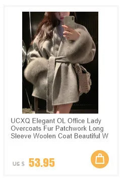 UCXQ New Fashion Tide Tassels Burrs Patchwork Contrast Color V-neck Tweed All-match Jacket Autumn 2025 Casual Loose Women's Coat