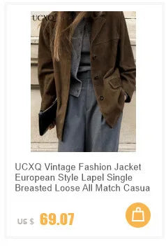 UCXQ New Fashion Tide Tassels Burrs Patchwork Contrast Color V-neck Tweed All-match Jacket Autumn 2025 Casual Loose Women's Coat