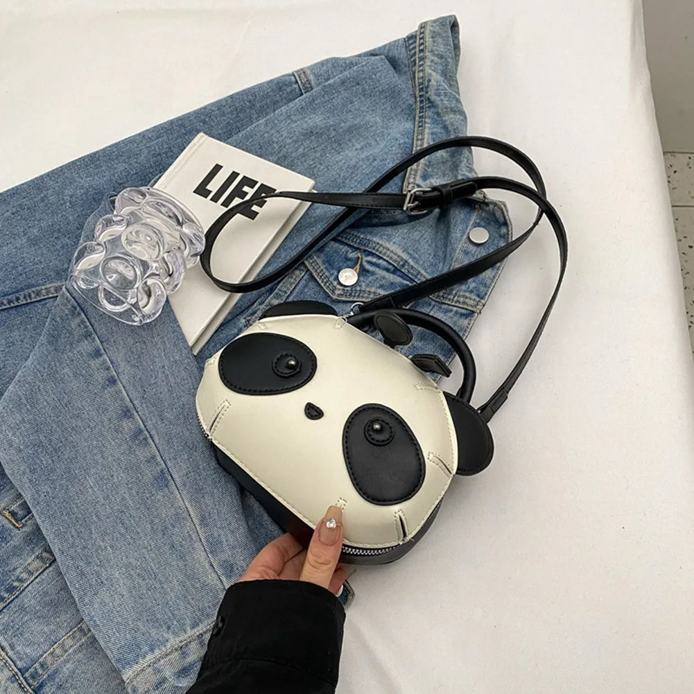 Panda Shape Crossbody Purse Cute Shoulder Bag for Women PU Leather Adjustable Strap Handbag Satchel Purse for Travel Shopping