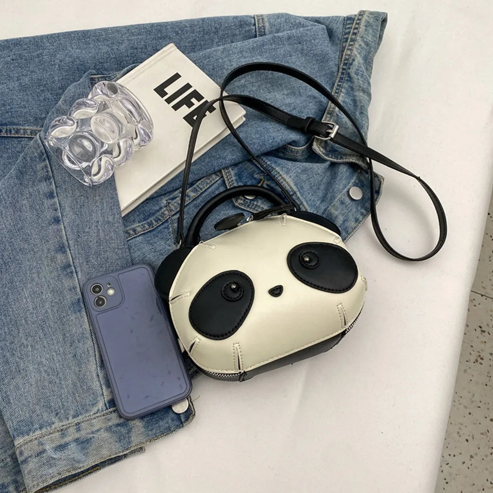 Panda Shape Crossbody Purse Cute Shoulder Bag for Women PU Leather Adjustable Strap Handbag Satchel Purse for Travel Shopping